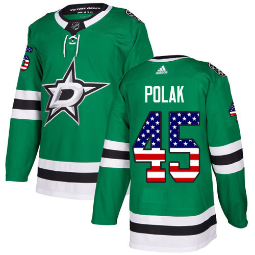 Adidas Men Dallas Stars 45 Roman Polak Green Home Authentic USA Flag Stitched NHL Jersey